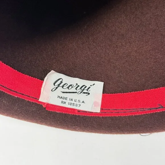 Vintage Georgi Brown Felt Hat Satin Bow Netting Accent Made in USA - Picture 8 of 8